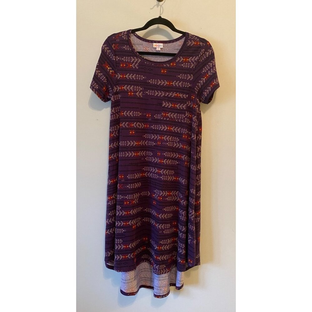 LuLaRoe Purple A-Line Carly Dress Geometric Arrow Print Small